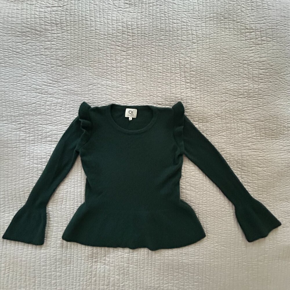 100% Cashmere Crew Neck Sweater Forest Green By Qi Sacks Fifth Avenue, Size S